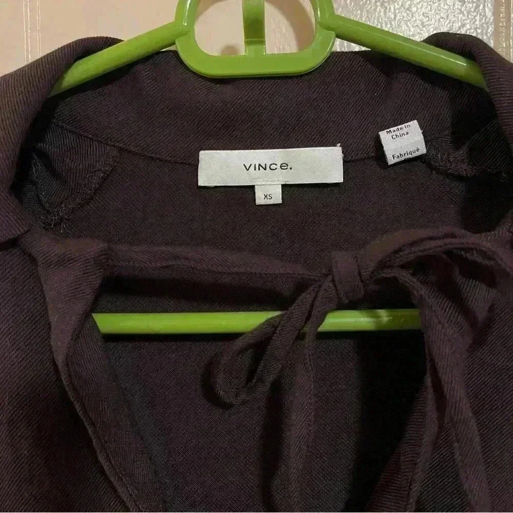Vince. Chocolate brown XS tie blouse long sleeves with mother of pearl buttons